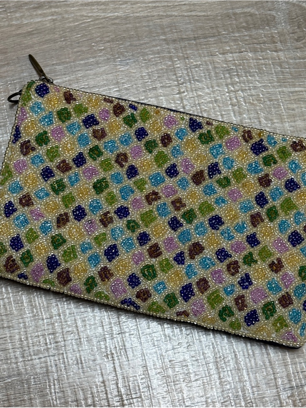 Beaded Multicolor Zip Pouch Clutch Wristlet or Crossbody - Women Bags